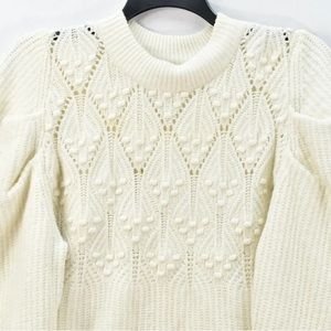 A New Day White Knit Puffy Sleeve Embroidered Sweater Size Large